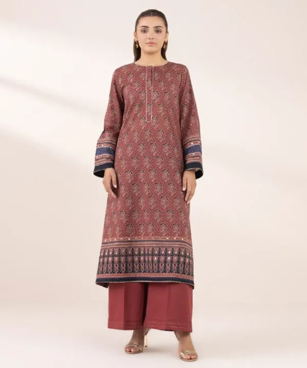 Sale Sapphire Printed Lawn Shirt Maroon