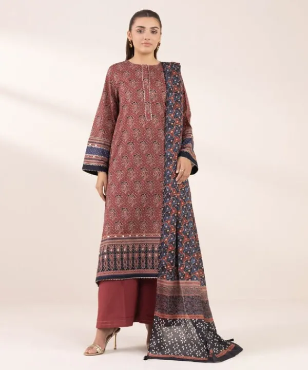 Sale Sapphire Printed Lawn Shirt Maroon