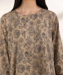 Outlet Sapphire Printed Lawn Shirt Coffee Brown