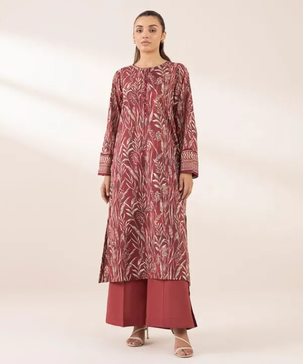 New Sapphire Printed Lawn Shirt Maroon