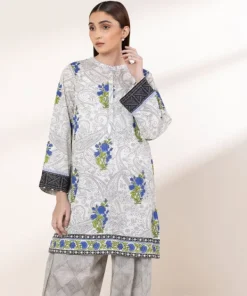 Hot Sapphire Printed Lawn Shirt White