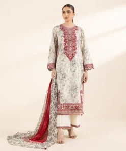 Fashion Sapphire Printed Zari Lawn Shirt Off White