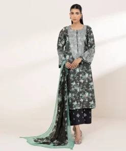New Sapphire Printed Zari Lawn Shirt Black