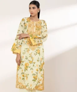 Fashion Sapphire Printed Zari Lawn Shirt Light Yellow