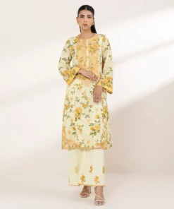 Fashion Sapphire Printed Zari Lawn Shirt Light Yellow
