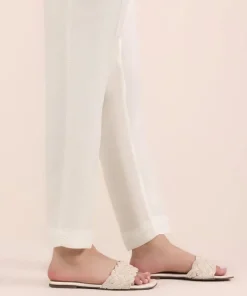 Hot Sapphire Raw Silk Cigarette Pants White