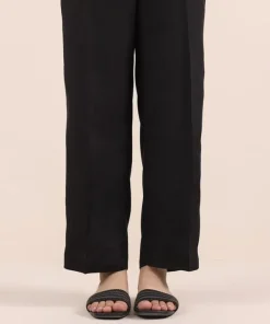 Clearance Sapphire Raw Silk Straight Pants Black