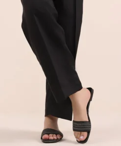 Clearance Sapphire Raw Silk Straight Pants Black