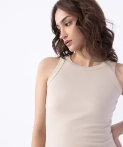 Hot Sapphire Ribbed Vest Off white