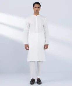 Hot Sapphire Schiffli Embroidered Cotton Suit - Regular Fit White