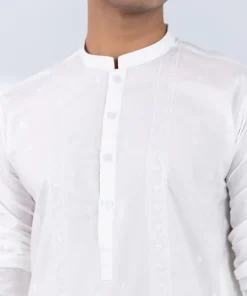 Hot Sapphire Schiffli Embroidered Cotton Suit - Regular Fit White