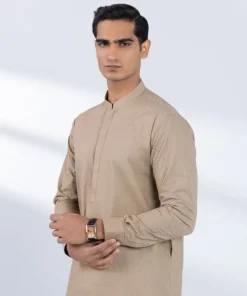 Outlet Sapphire Schiffli Embroidered Cotton Suit - Slim Fit Beige