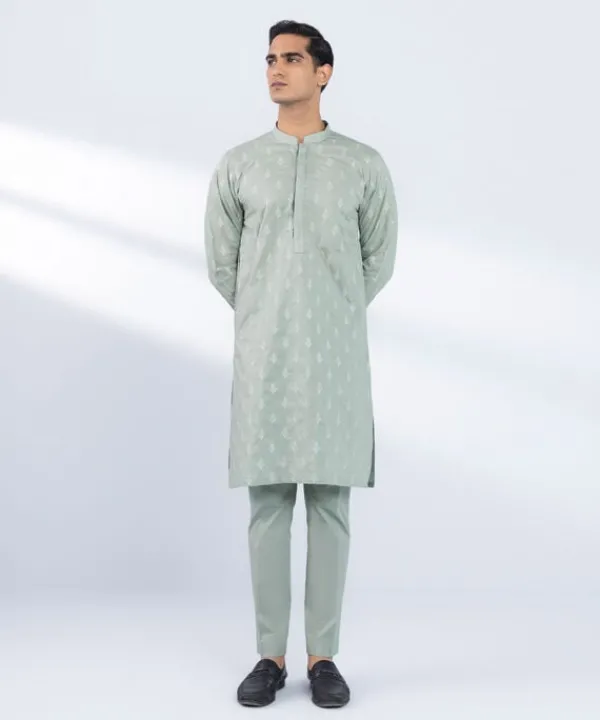 Best Sapphire Schiffli Embroidered Cotton Suit - Regular Fit Grey