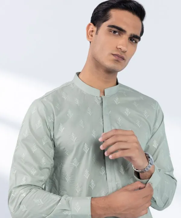 Best Sapphire Schiffli Embroidered Cotton Suit - Regular Fit Grey