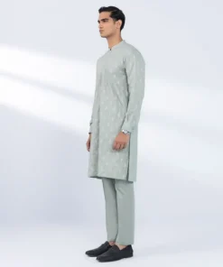 Sale Sapphire Schiffli Embroidered Cotton Suit - Slim Fit Grey