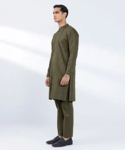 Best Sapphire Schiffli Embroidered Cotton Suit - Slim Fit Green