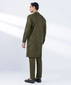 Best Sapphire Schiffli Embroidered Cotton Suit - Slim Fit Green