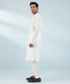 Hot Sapphire Schiffli Embroidered Cotton Suit - Slim Fit White