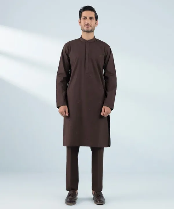 New Sapphire Schiffli Embroidered Cotton Suit - Regular Fit Maroon