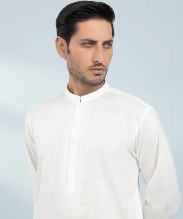 Online Sapphire Schiffli Embroidered Cotton Suit - Regular Fit White