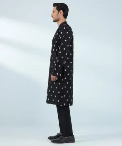 Fashion Sapphire Schiffli Embroidered Cotton Suit - Slim Fit Black