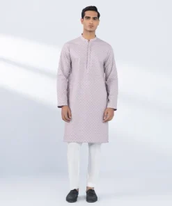 Best Sapphire Schiffli Embroidered Cotton Kurta - Slim Fit Mauve