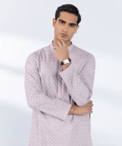 Best Sapphire Schiffli Embroidered Cotton Kurta - Slim Fit Mauve