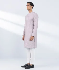 Best Sapphire Schiffli Embroidered Cotton Kurta - Slim Fit Mauve