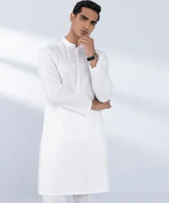 Best Sapphire Schiffli Embroidered Cotton Kurta - Slim Fit White