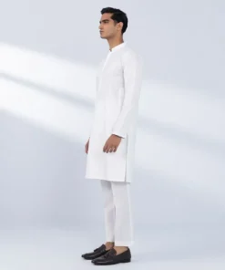 Best Sapphire Schiffli Embroidered Cotton Kurta - Slim Fit White