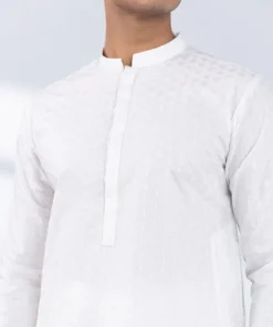 Best Sapphire Schiffli Embroidered Cotton Kurta - Slim Fit White