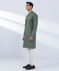 New Sapphire Schiffli Embroidered Cotton Kurta - Regular Fit Green