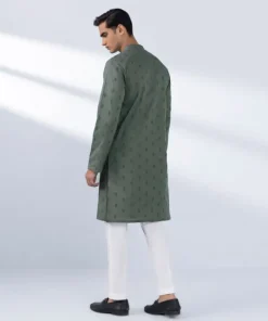 New Sapphire Schiffli Embroidered Cotton Kurta - Regular Fit Green