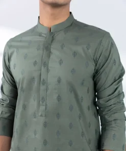 New Sapphire Schiffli Embroidered Cotton Kurta - Regular Fit Green