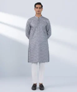 New Sapphire Schiffli Embroidered Cotton Kurta - Slim Fit Grey