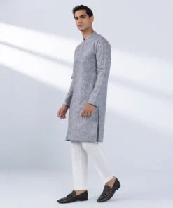 New Sapphire Schiffli Embroidered Cotton Kurta - Slim Fit Grey