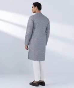 New Sapphire Schiffli Embroidered Cotton Kurta - Slim Fit Grey