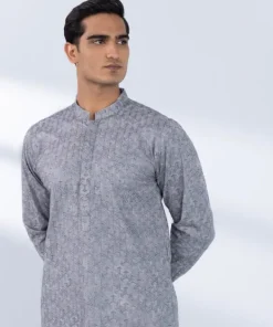 Outlet Sapphire Schiffli Embroidered Cotton Kurta - Regular Fit Grey