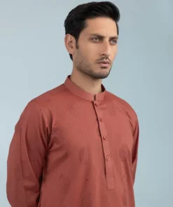 Fashion Sapphire Schiffli Embroidered Cotton Kurta - Regular Fit Rust