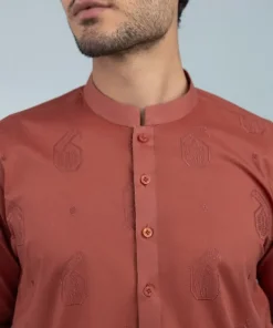 Fashion Sapphire Schiffli Embroidered Cotton Kurta - Regular Fit Rust