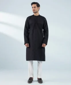 Outlet Sapphire Schiffli Embroidered Cotton Kurta - Regular Fit Black