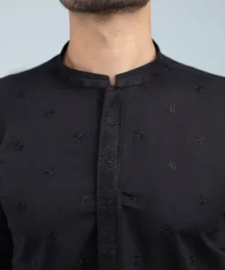 Outlet Sapphire Schiffli Embroidered Cotton Kurta - Regular Fit Black