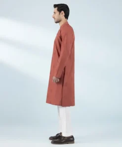 Online Sapphire Schiffli Embroidered Cotton Kurta - Slim Fit Rust