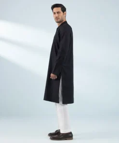 Outlet Sapphire Schiffli Embroidered Cotton Kurta - Slim Fit Black