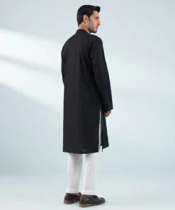 Outlet Sapphire Schiffli Embroidered Cotton Kurta - Slim Fit Black