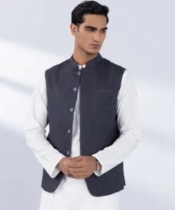 Online Sapphire Schiffli Embroidered Cotton Waistcoat - Regular Fit Charcoal
