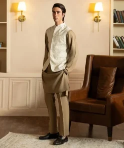 Best Sapphire Schiffli Embroidered Cotton Waistcoat - Regular Fit Cream