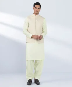 Best Sapphire Schiffli Embroidered Cotton Waistcoat - Regular Fit Cream