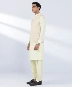 Best Sapphire Schiffli Embroidered Cotton Waistcoat - Regular Fit Cream
