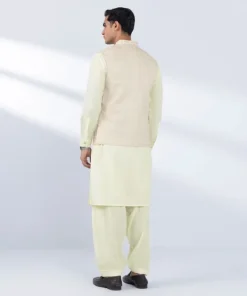 Best Sapphire Schiffli Embroidered Cotton Waistcoat - Regular Fit Cream